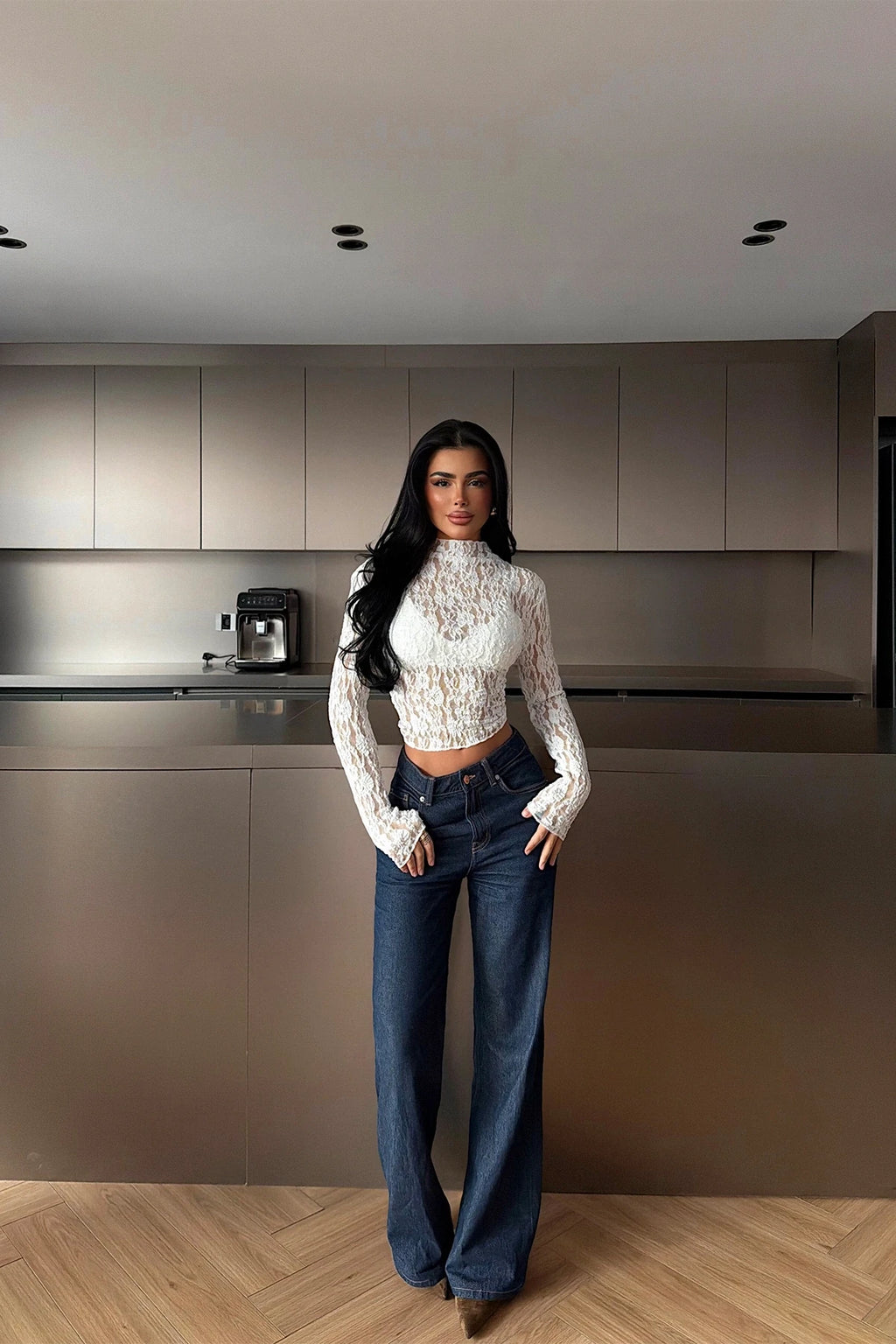 WHITE LACE TRANSPARENT BLOUSE