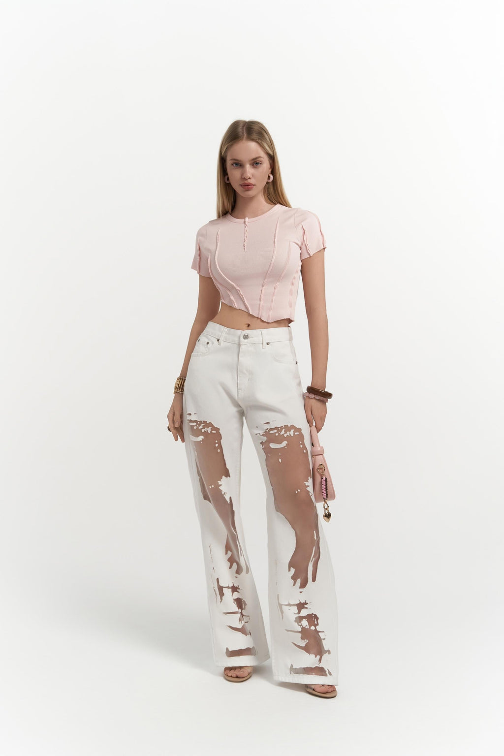 OFF-WHITE SHEER DENIM JEANS