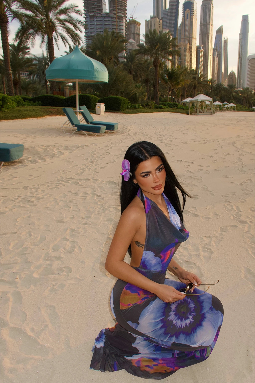 MULTICOLORED SLEEVELESS SUMMER FLORAL DRESS