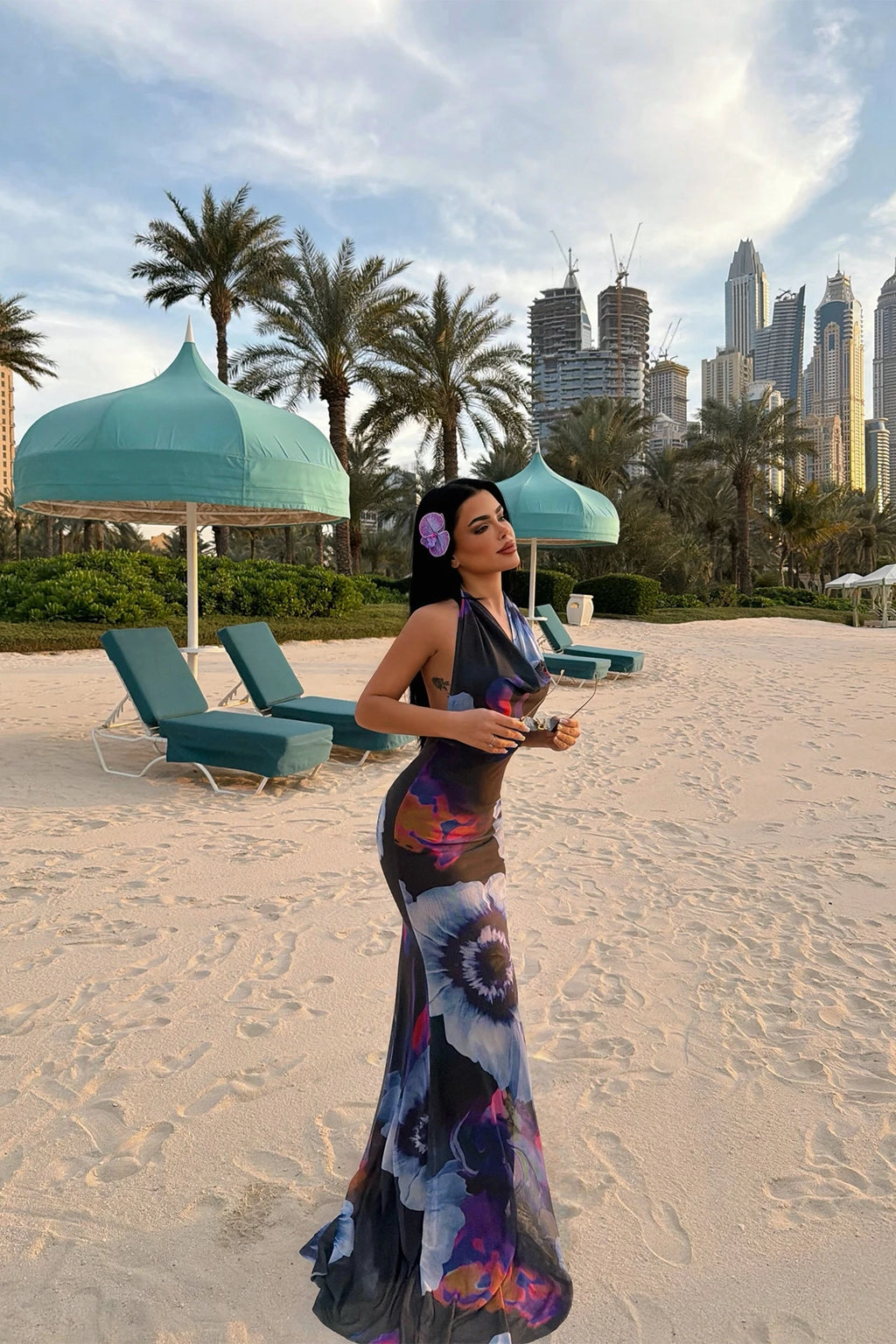 Summer Floral Dress – Sleeveless Multicolored Dress with Black Detail