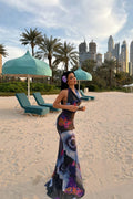 Summer Floral Dress – Sleeveless Multicolored Dress with Black Detail