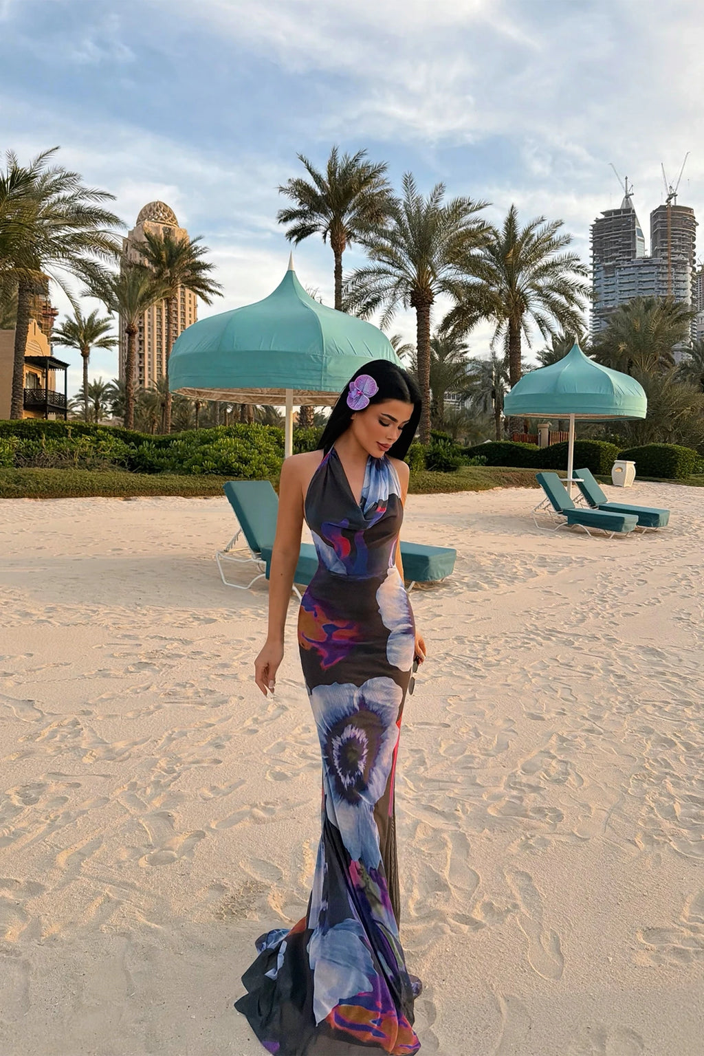 MULTICOLORED SLEEVELESS SUMMER FLORAL DRESS