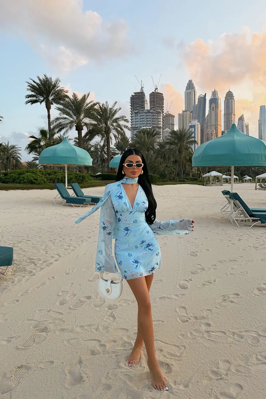 BLUE SUMMER FLORAL MINI DRESS