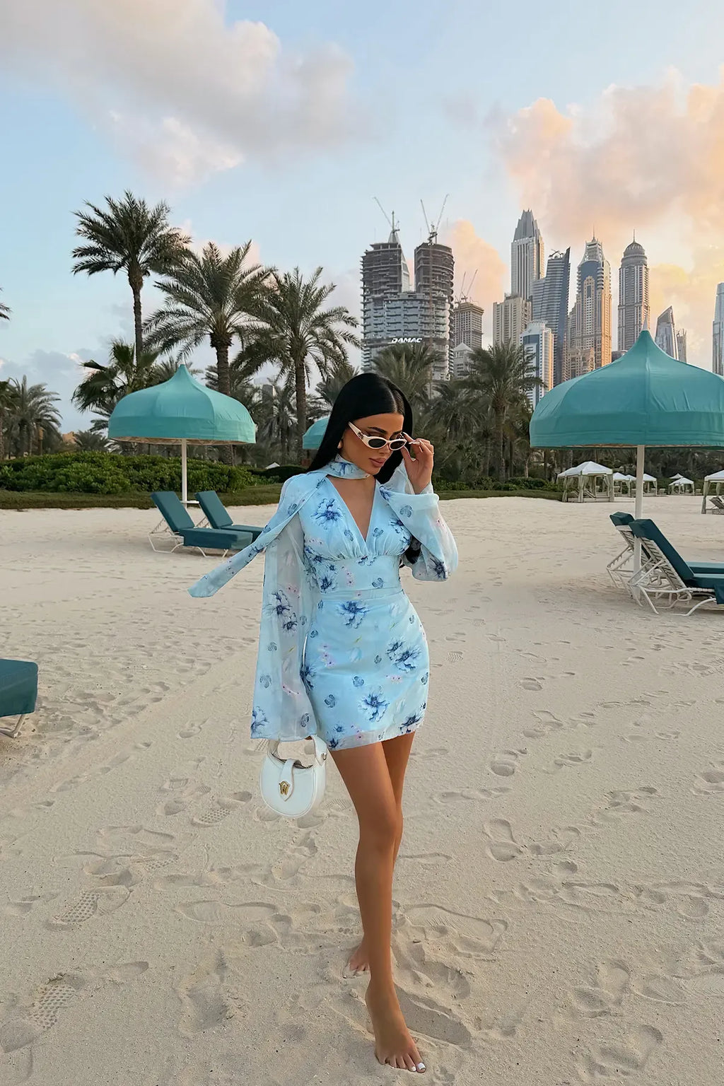BLUE FLORAL MINI SUMMER DRESS