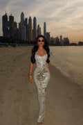 ELEGANT BEIGE STRAPLESS MAXI DRESS