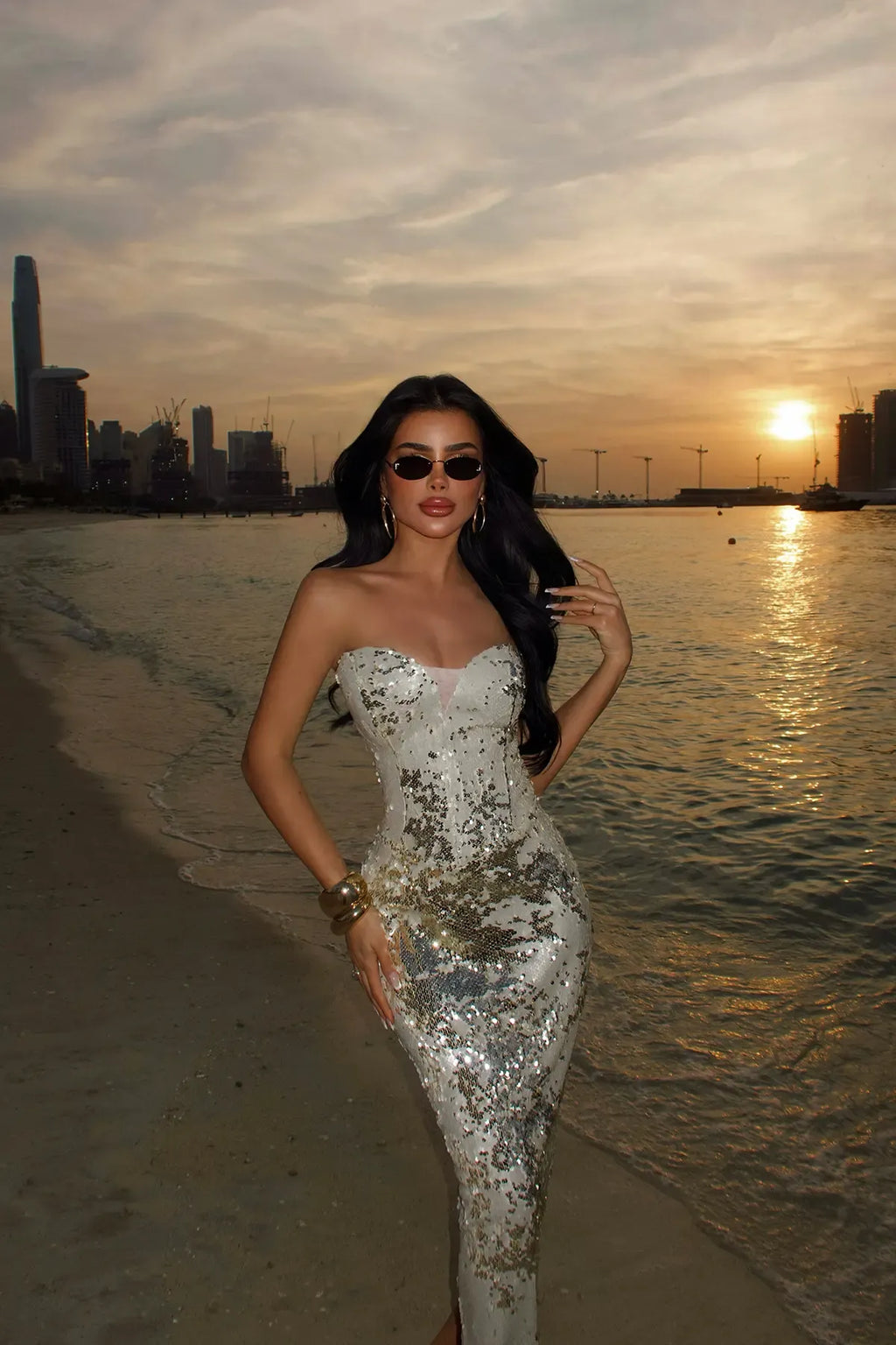 ELEGANT BEIGE STRAPLESS MAXI DRESS