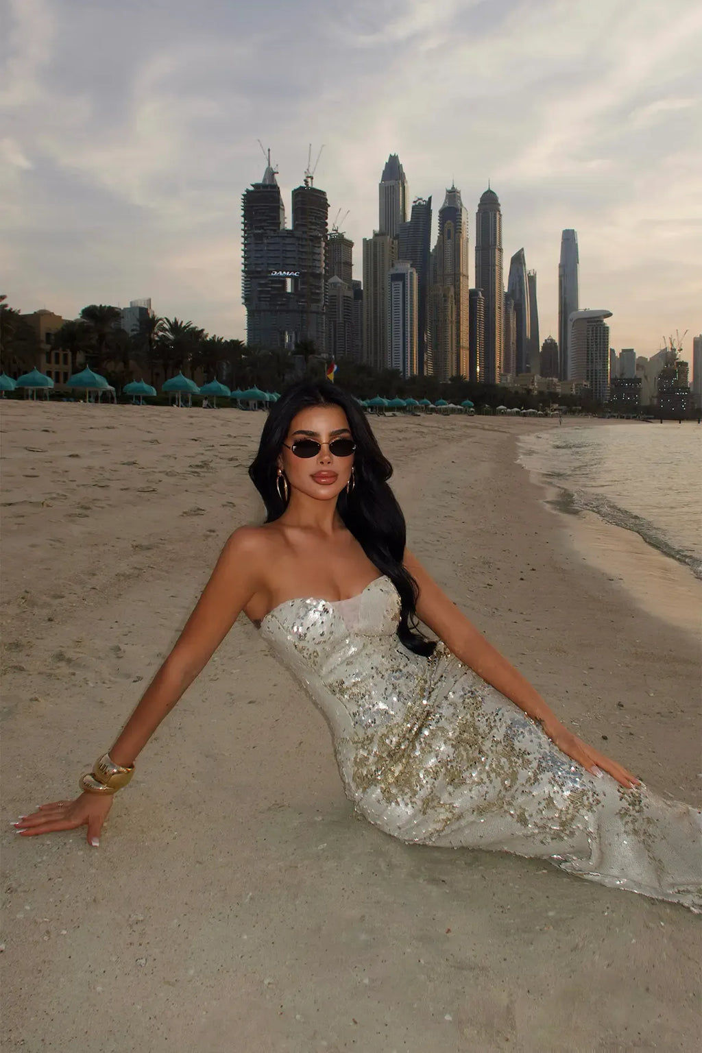 ELEGANT BEIGE STRAPLESS MAXI DRESS