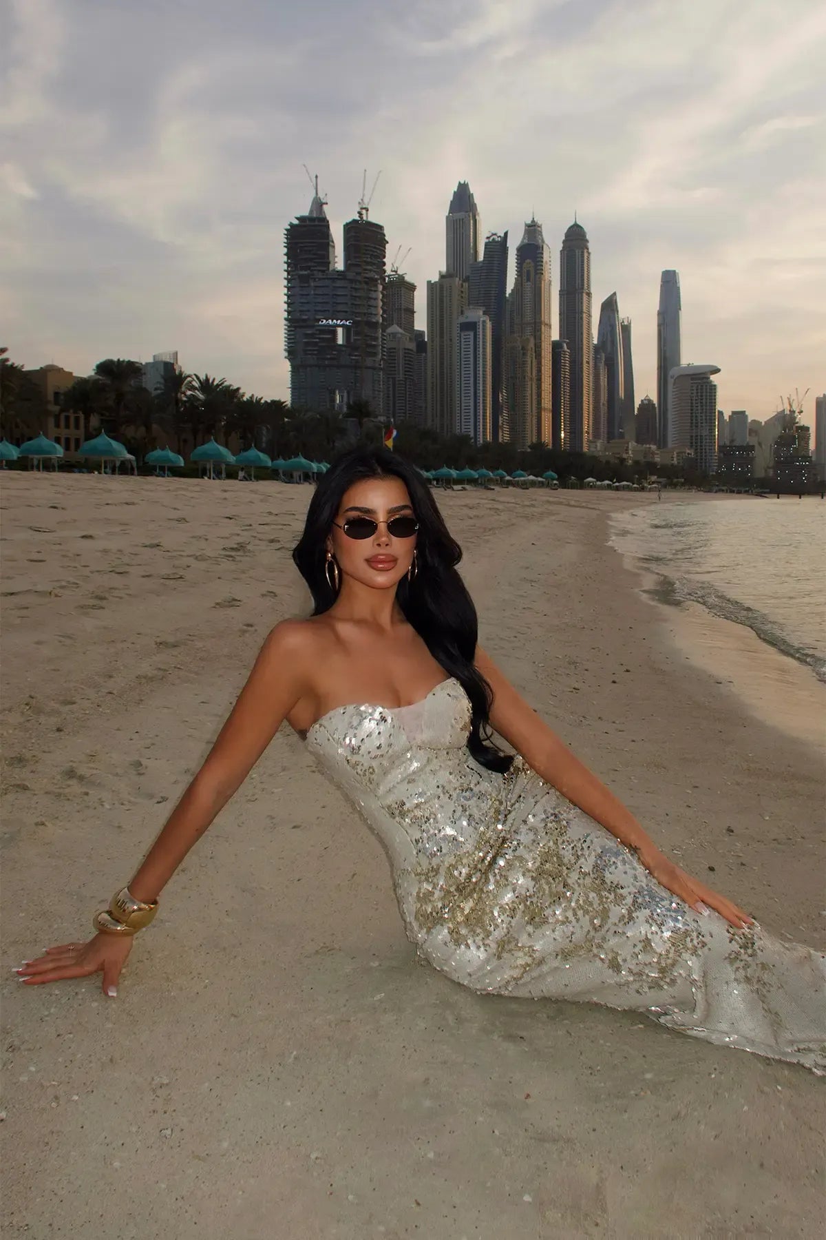 ELEGANT BEIGE STRAPLESS MAXI DRESS
