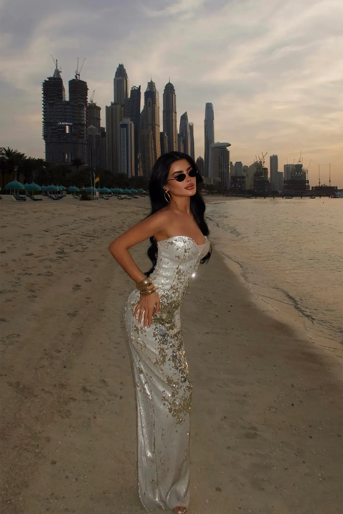 ELEGANT BEIGE STRAPLESS MAXI DRESS