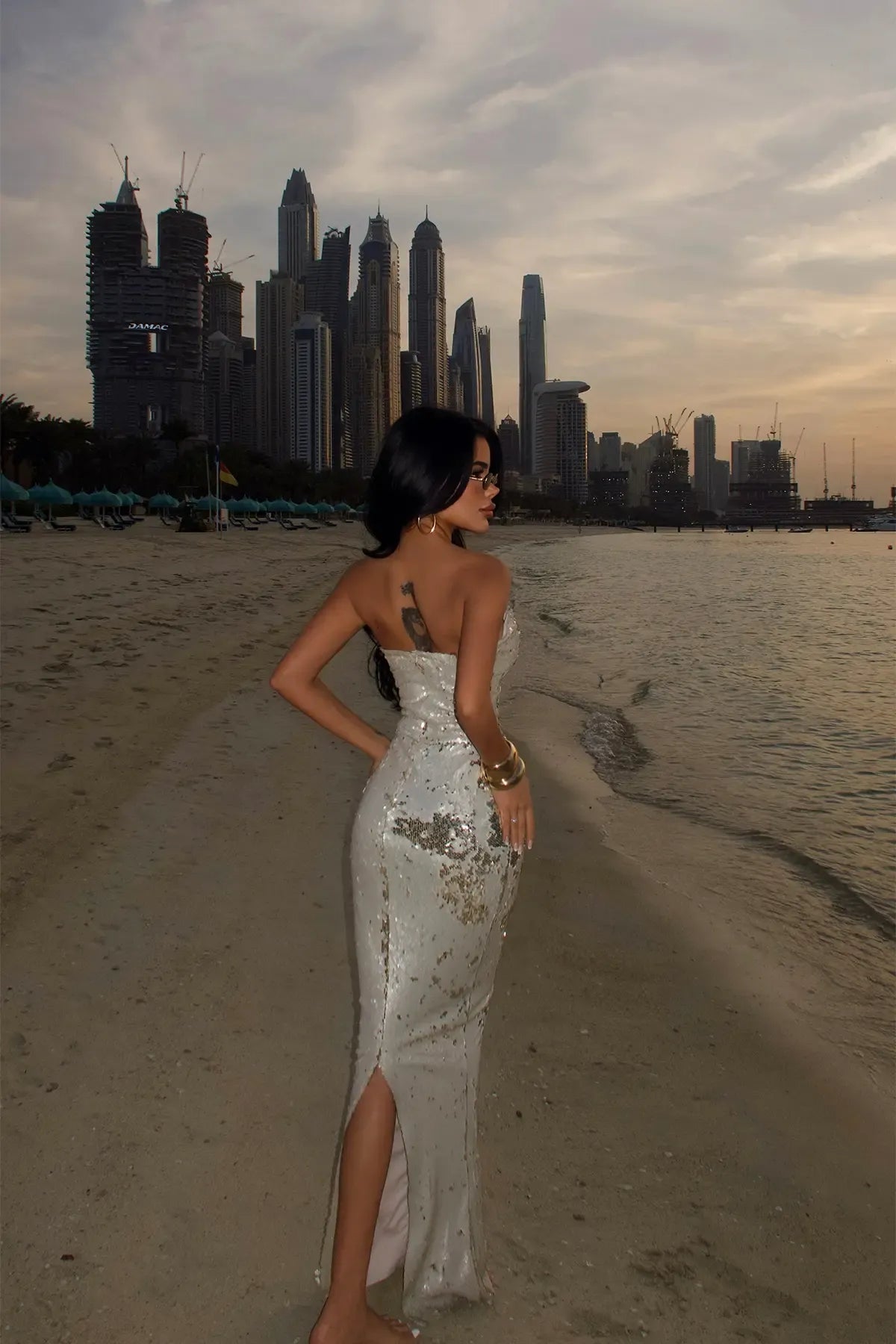 ELEGANT BEIGE STRAPLESS MAXI DRESS
