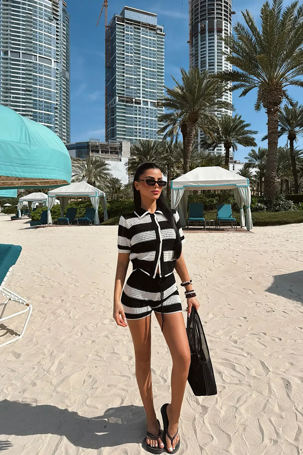 TWO-TONE KNITTED SHORTS SET