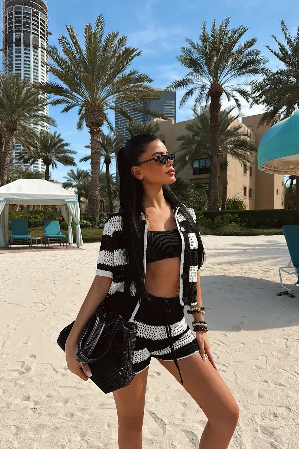 TWO-TONE KNITTED SHORTS SET