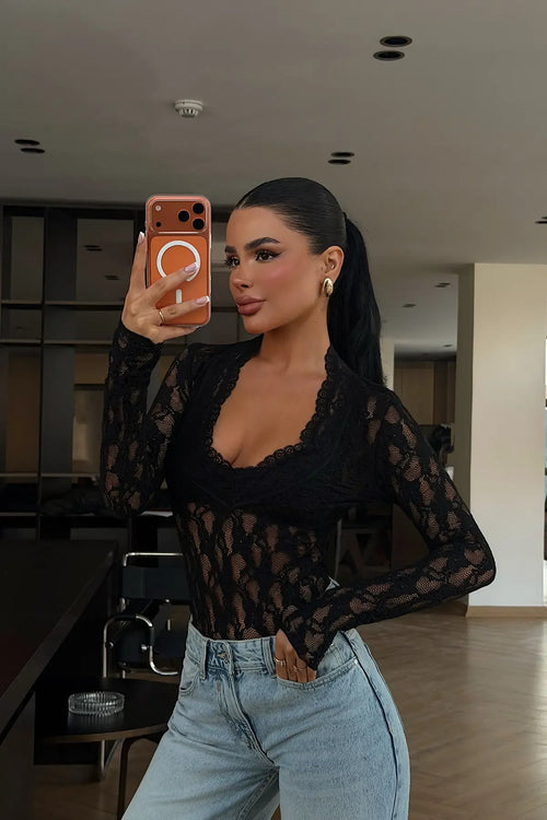 BLACK LACE TRANSPARENT BLOUSE