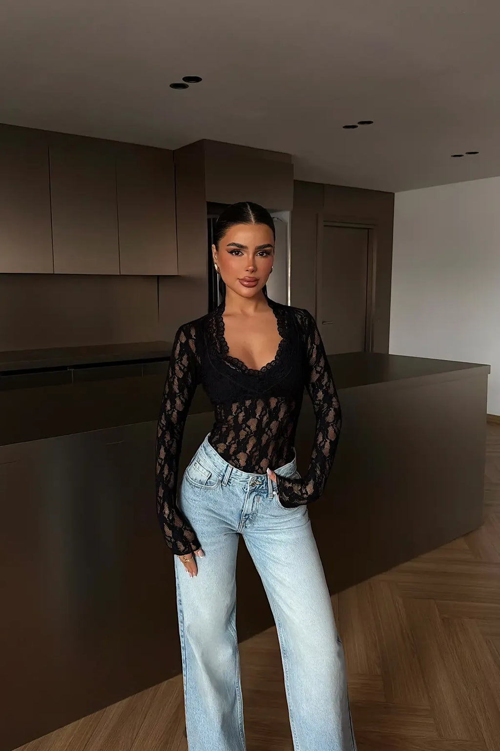 BLACK LACE TRANSPARENT BLOUSE