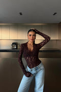 BURGUNDY LACE TRANSPARENT BLOUSE