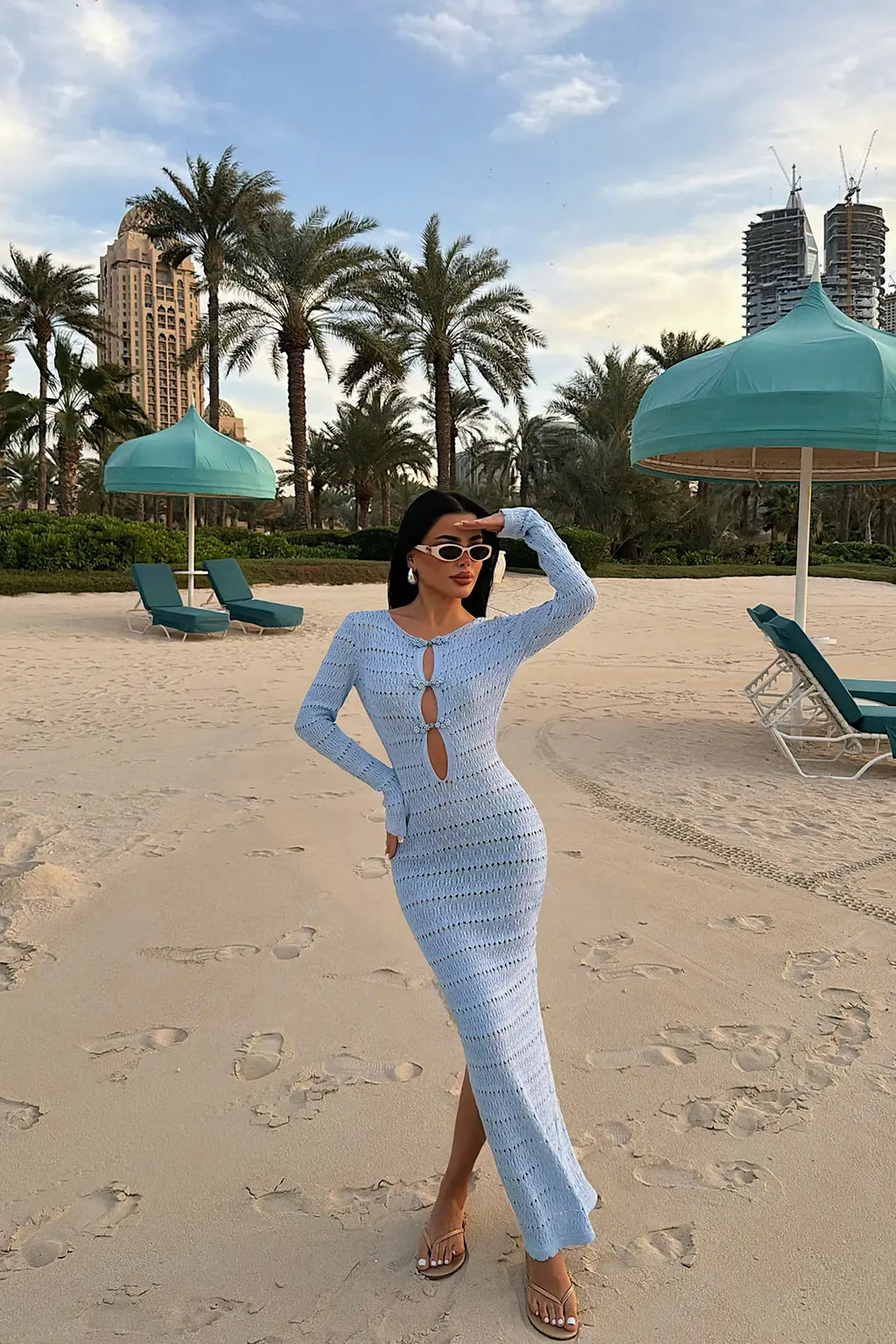 BABY BLUE KNIT MAXI DRESS - LIGHT BLUE / XS BABY BLUE KNIT MAXI DRESS - LIGHT BLUE / XS