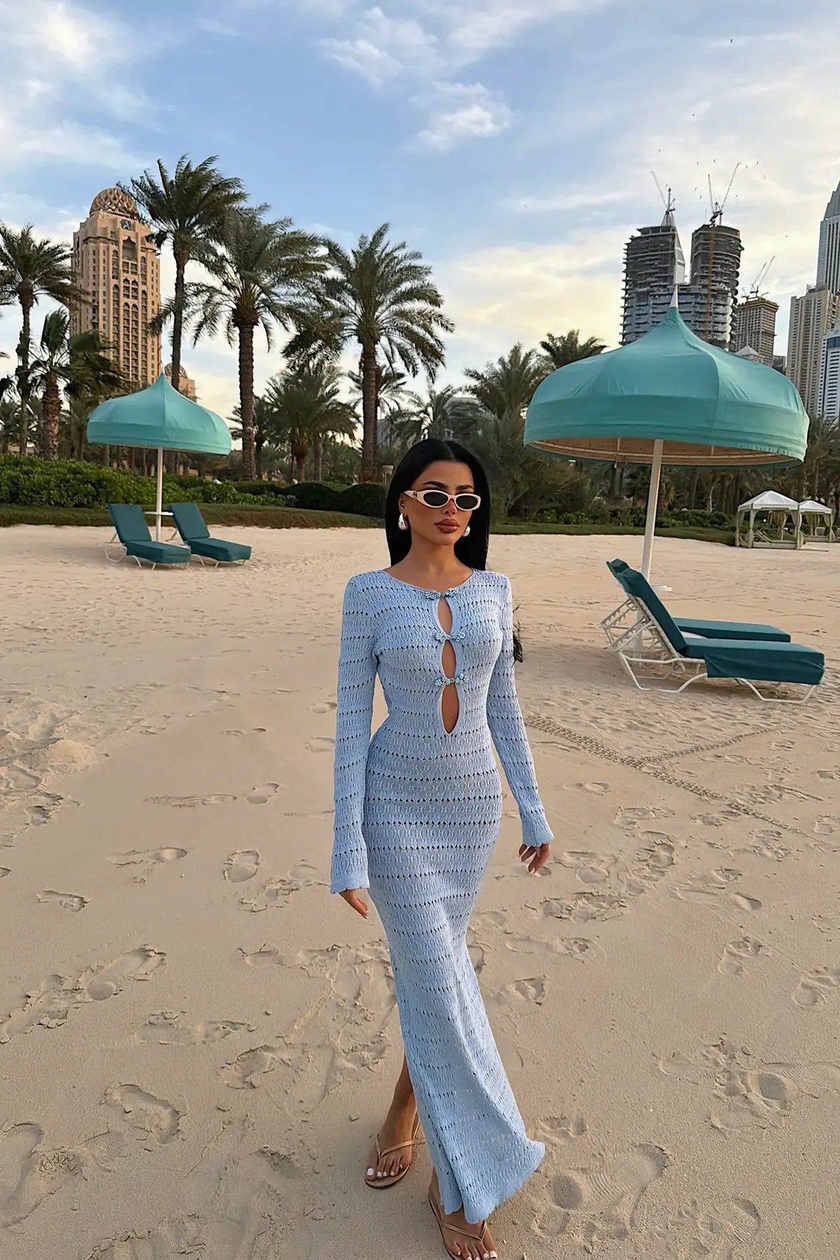 BABY BLUE KNIT MAXI DRESS - LIGHT BLUE / XS BABY BLUE KNIT MAXI DRESS - LIGHT BLUE / XS
