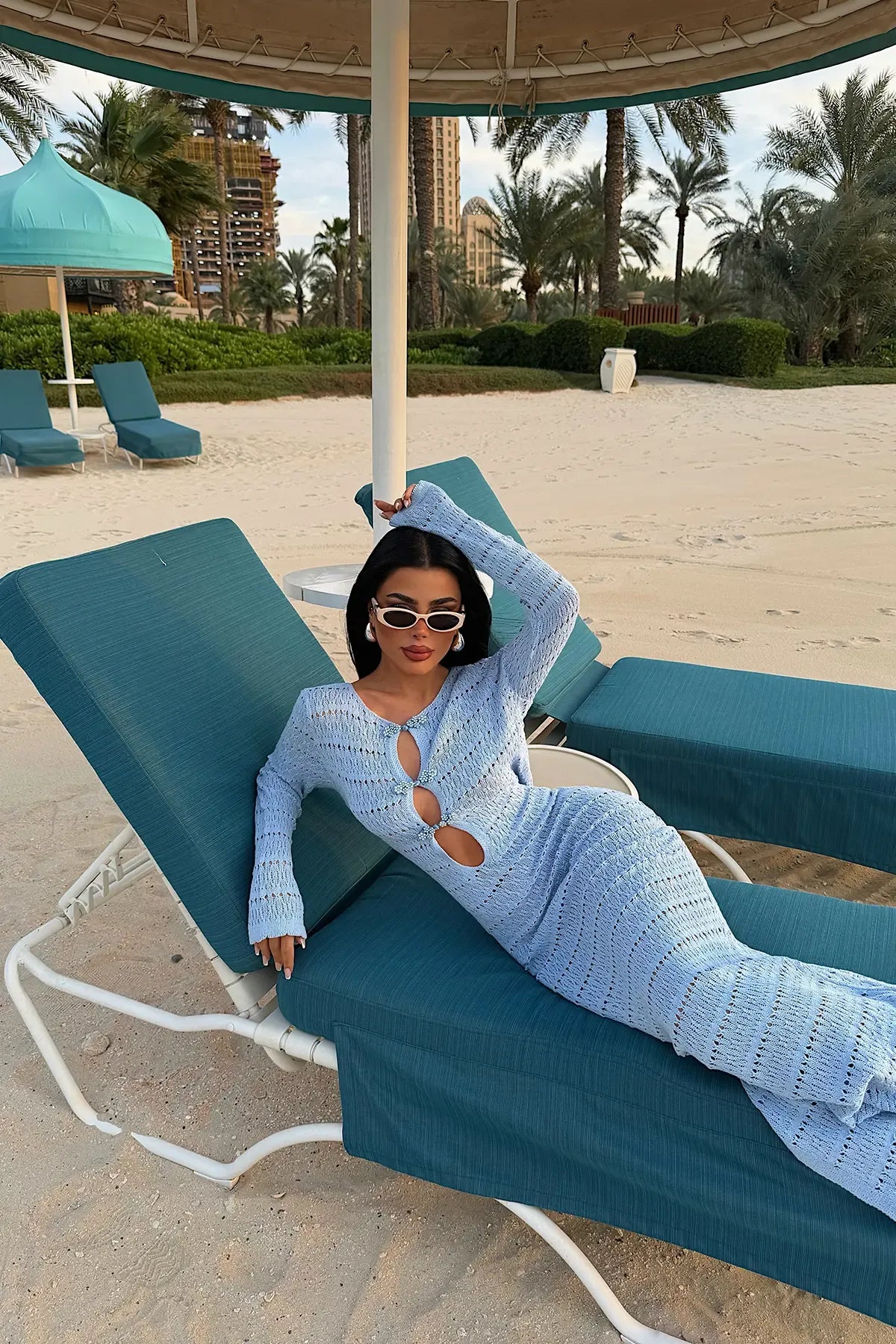 blue knit beach dress BABY BLUE KNIT MAXI DRESS