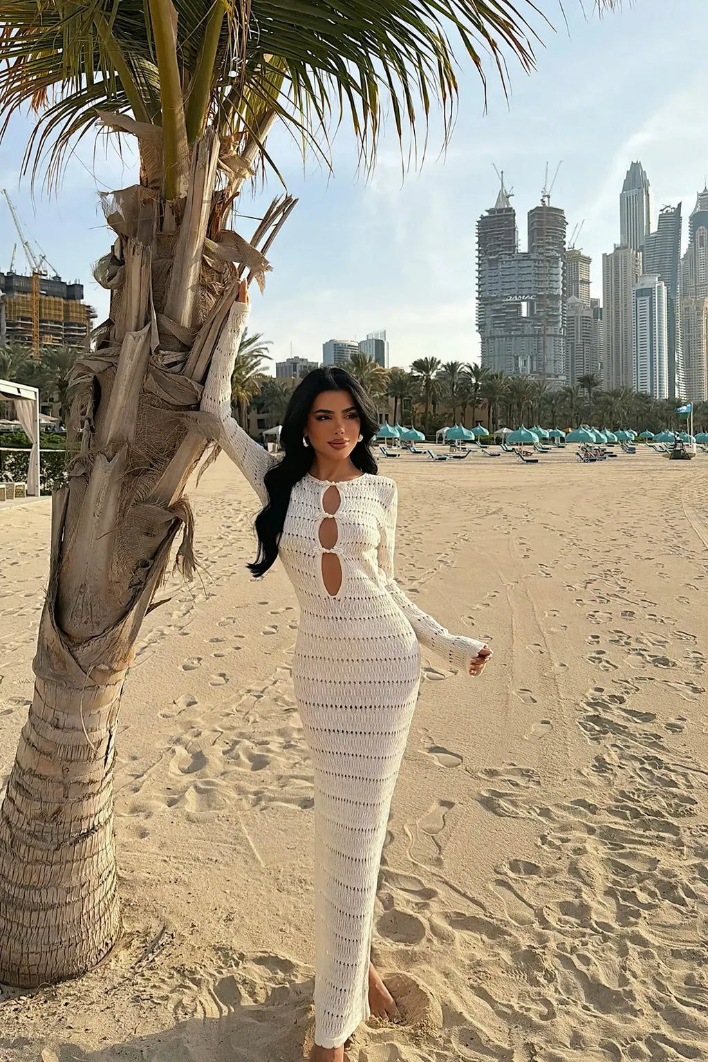 WHITE KNIT MAXI DRESS