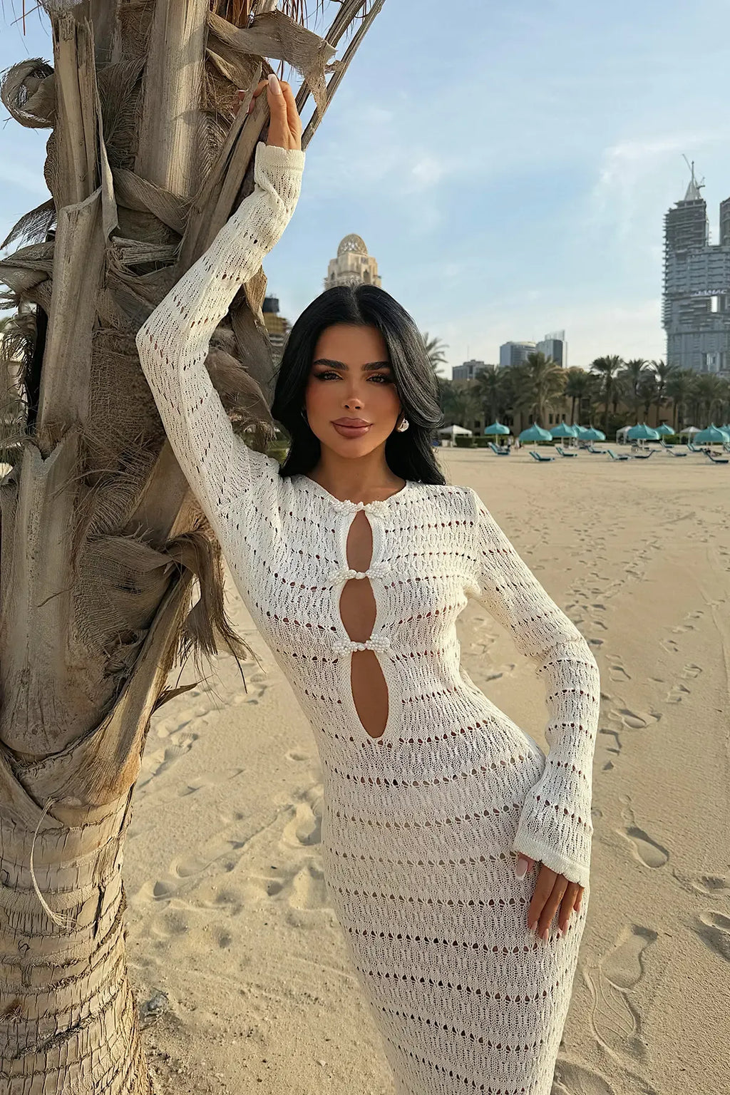 WHITE KNIT MAXI DRESS