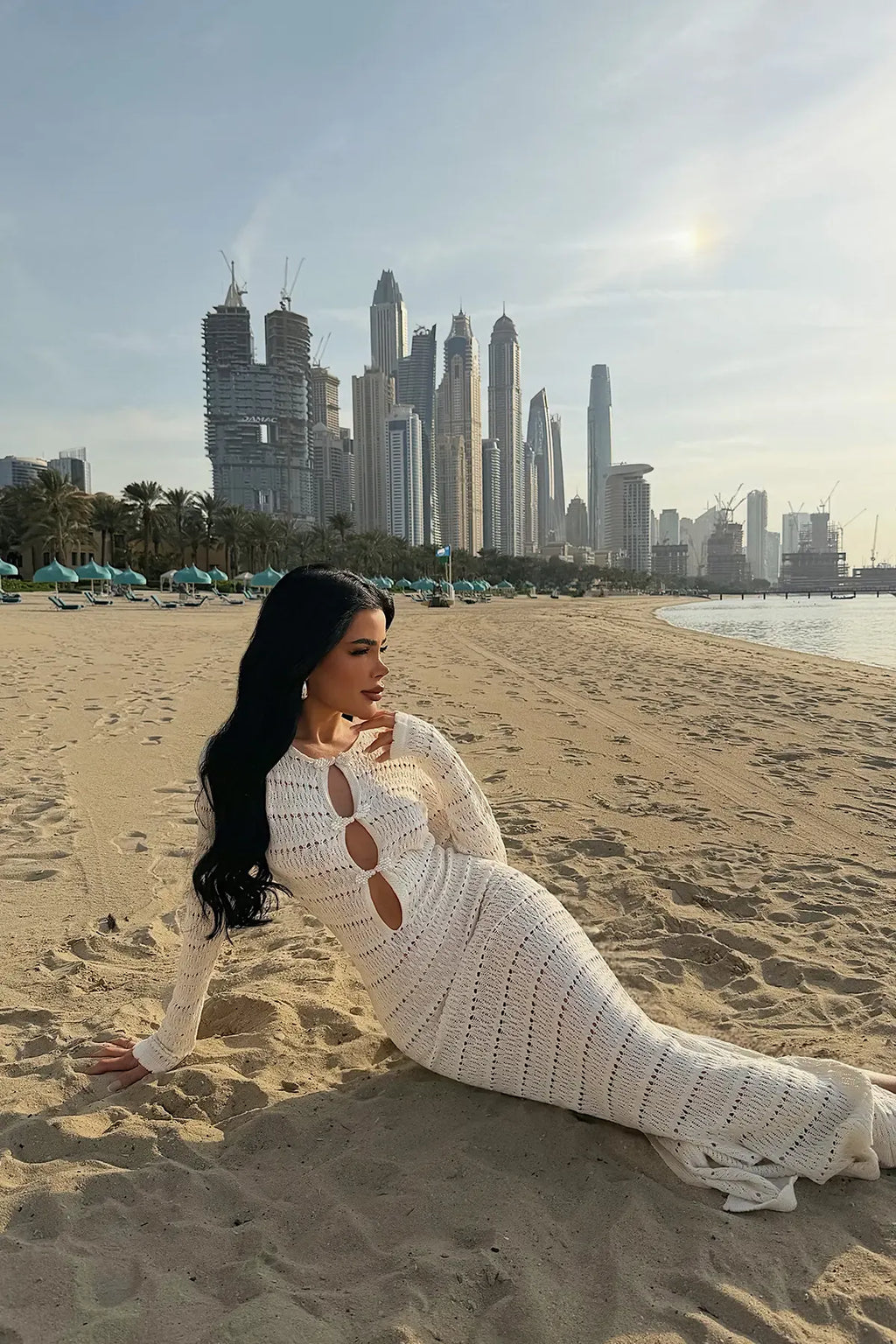 WHITE KNIT MAXI DRESS