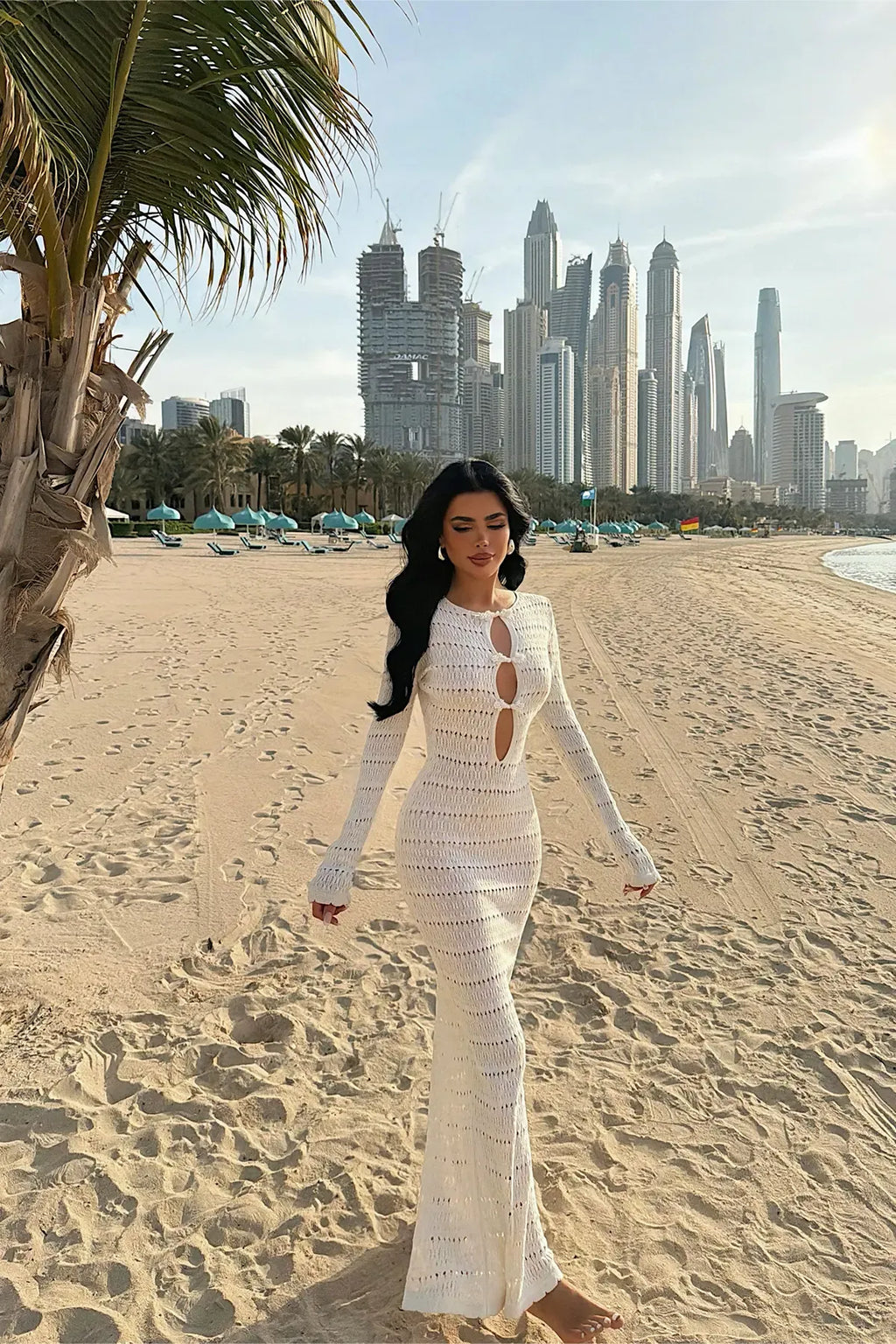 WHITE KNIT MAXI DRESS