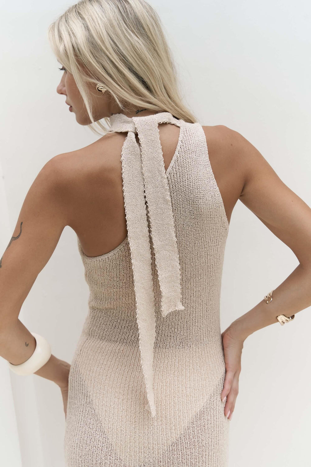 BEIGE ONE SHOULDER BODYCON MAXI DRESS