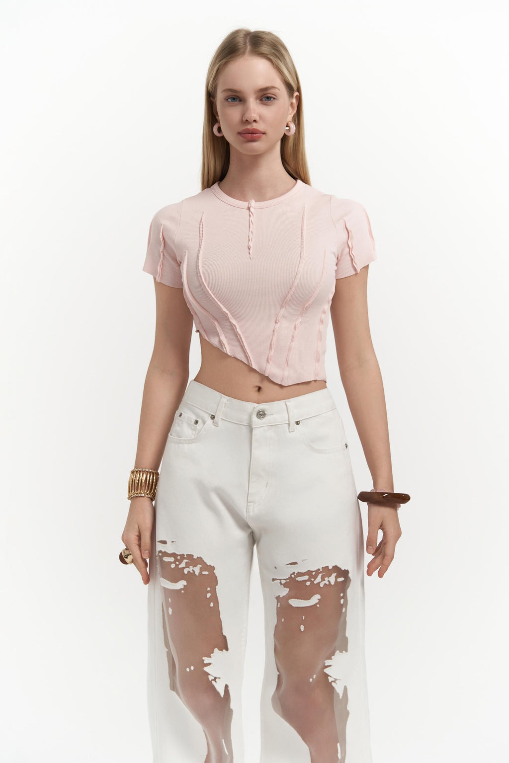 OFF-WHITE SHEER DENIM JEANS