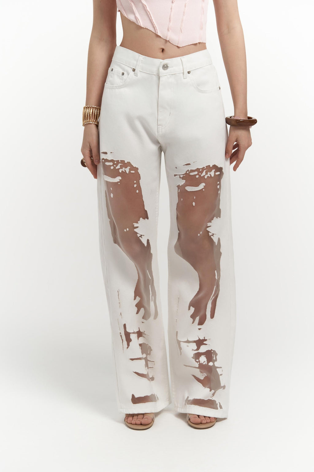 OFF-WHITE SHEER DENIM JEANS