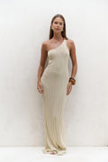 BEIGE ASYMMETRIC RING DETAIL KNIT MAXI DRESS