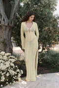 YELLOW V-NECK FLOOR-LENGTH MAXI DRESS