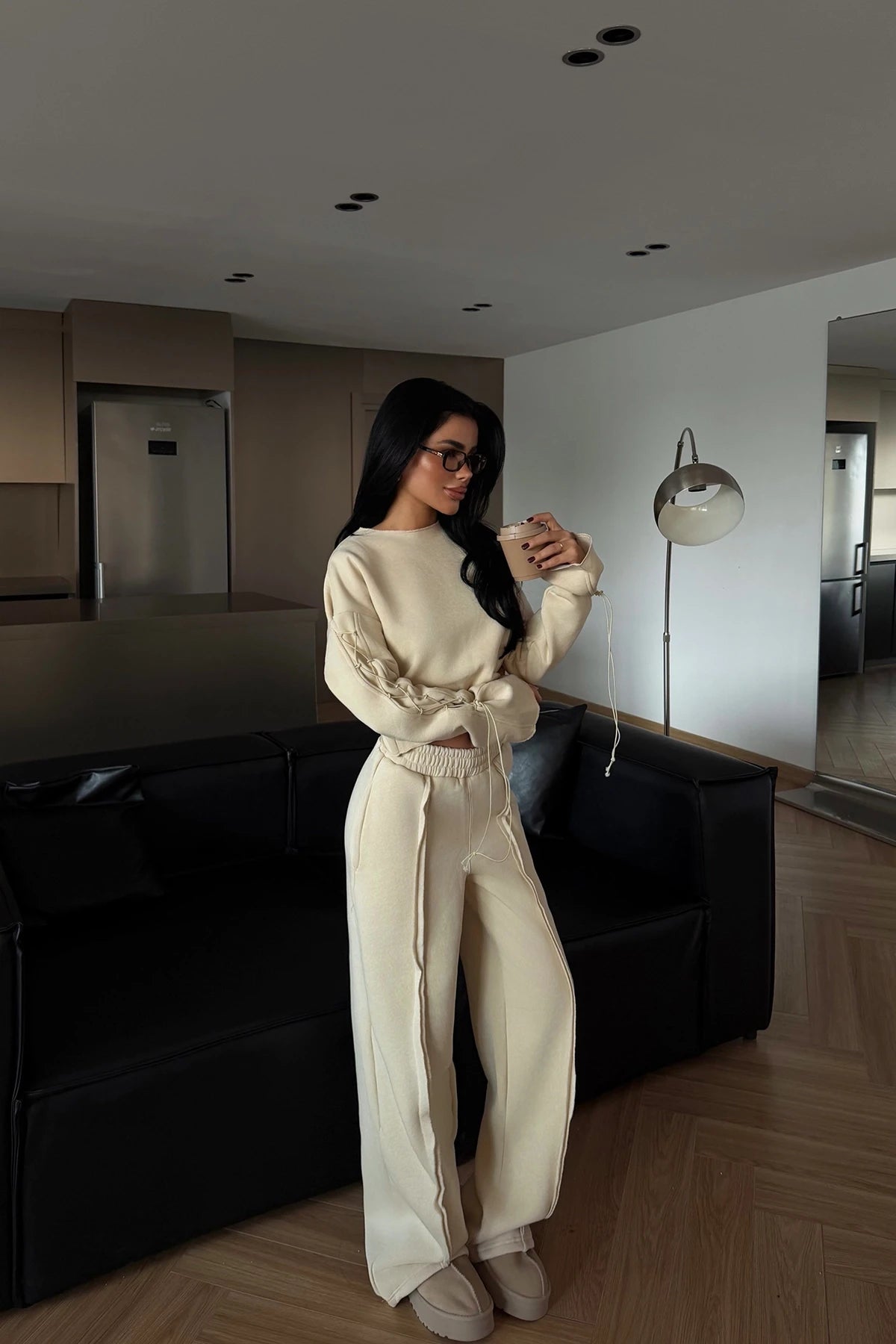 CREAM STITCHED DETAIL SUIT