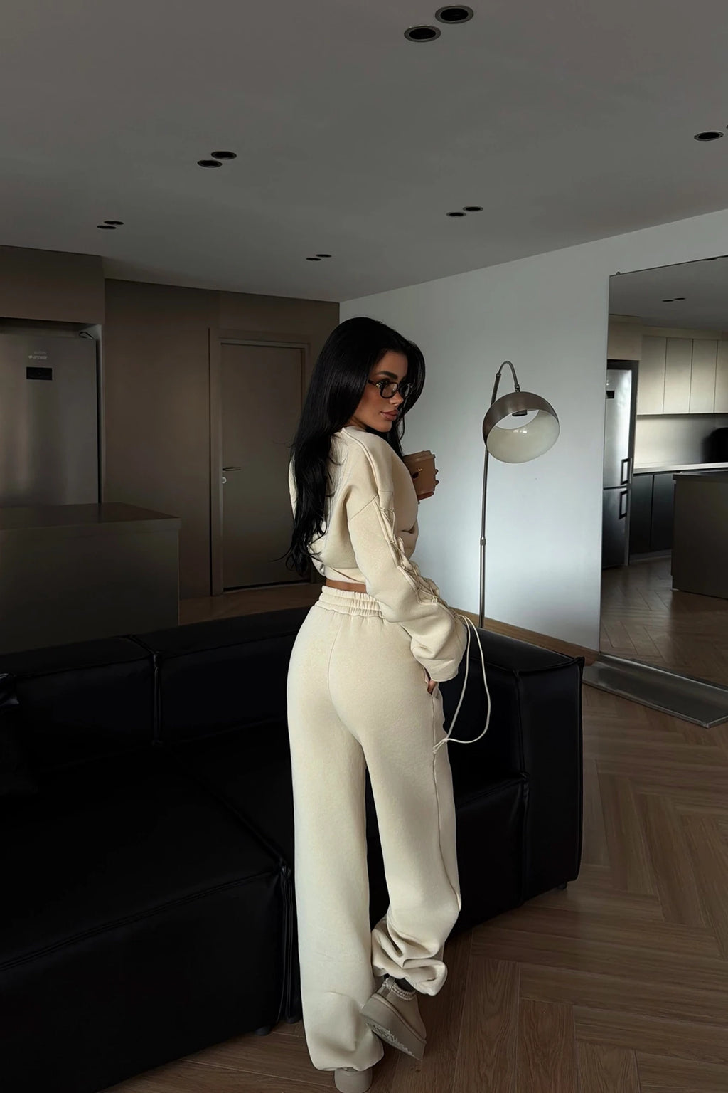 CREAM STITCHED DETAIL TWO-PIECE SUIT