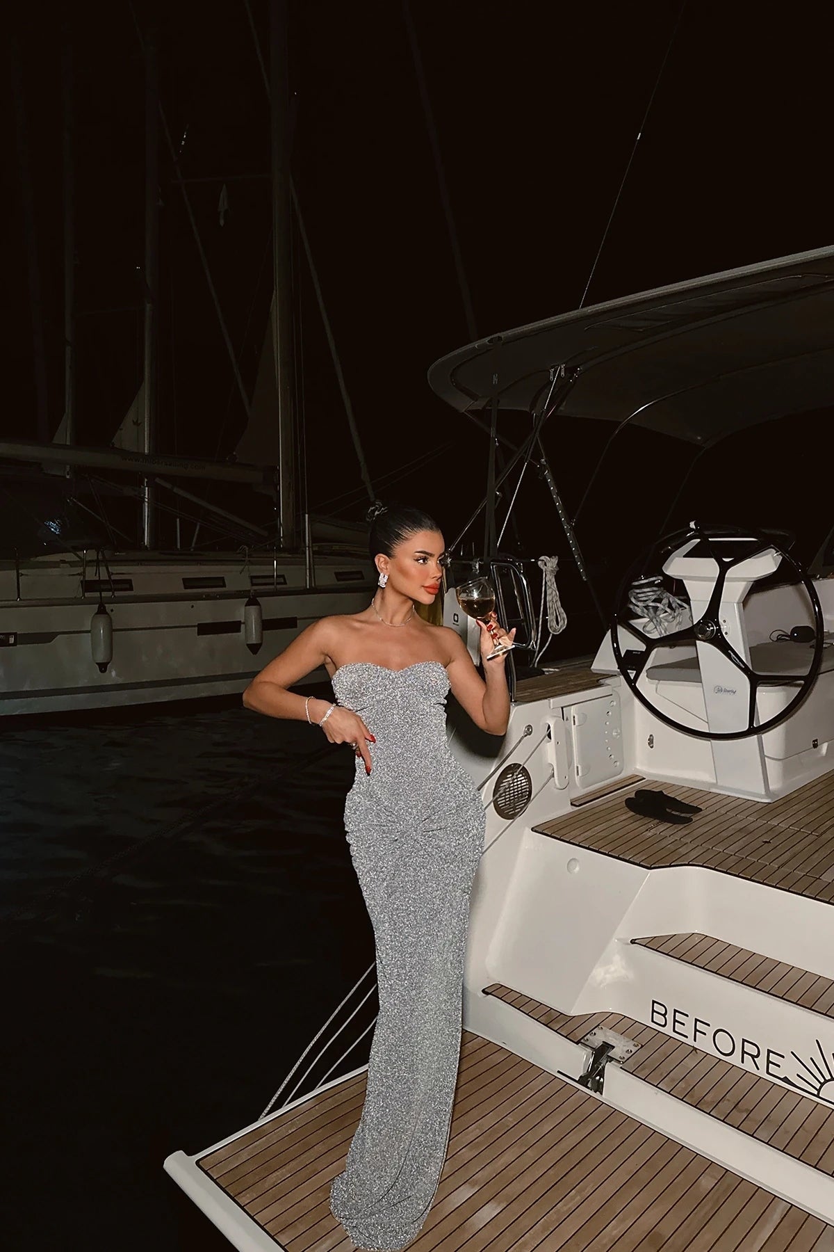 GRAY DIANORA STRAPLESS DRESS