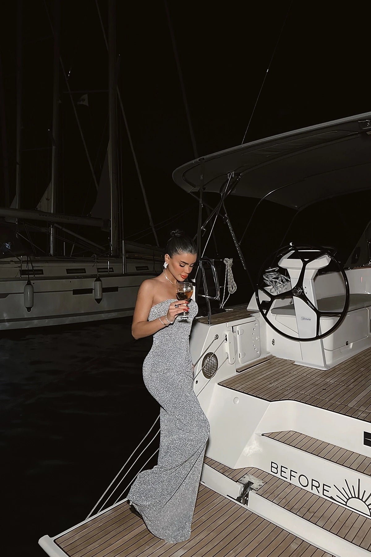 GRAY DIANORA STRAPLESS DRESS