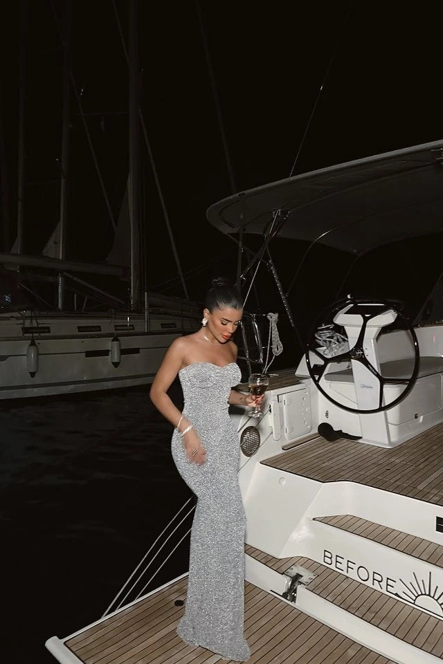 GRAY DIANORA STRAPLESS DRESS