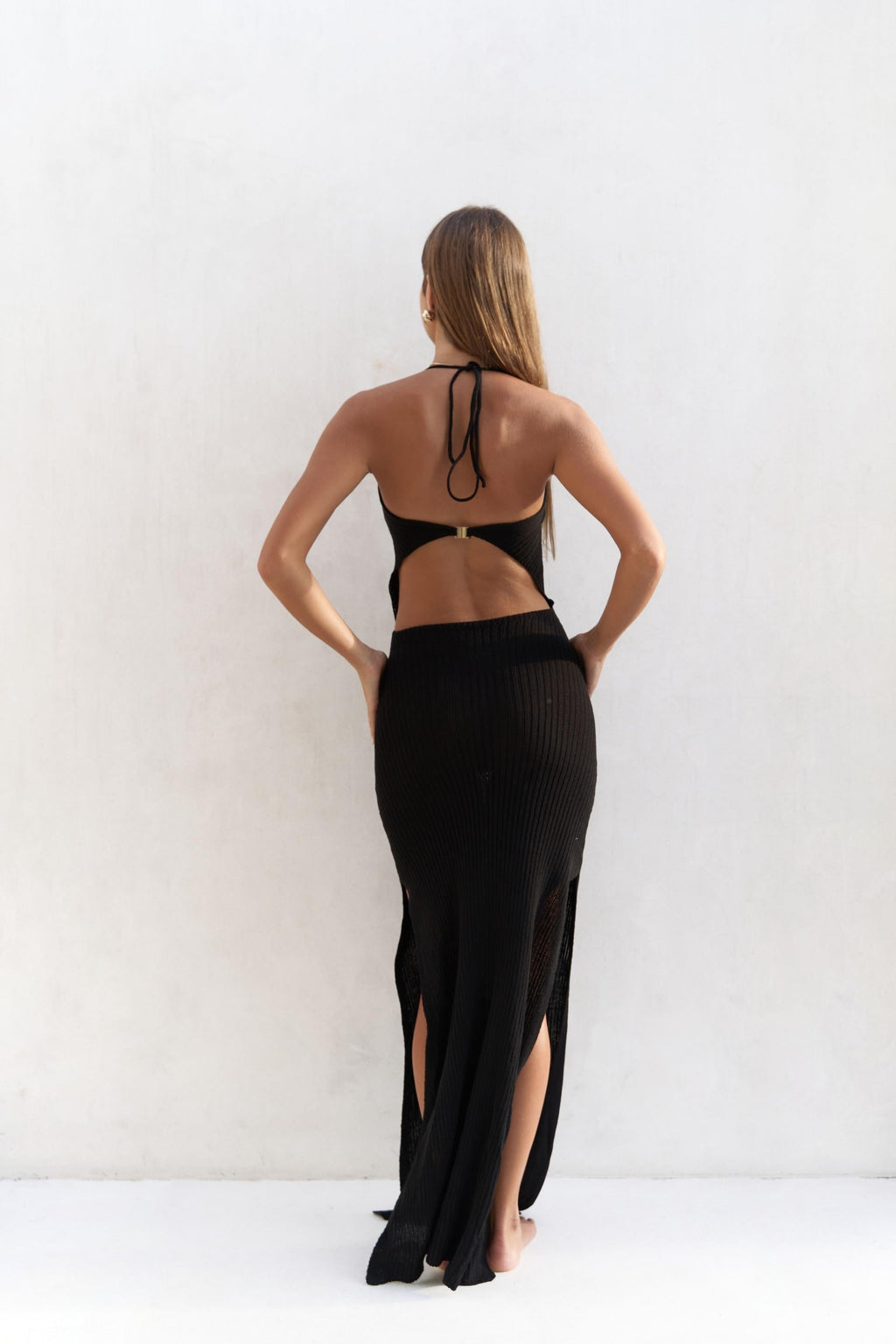 BLACK SATIN SLIP MAXI DRESS