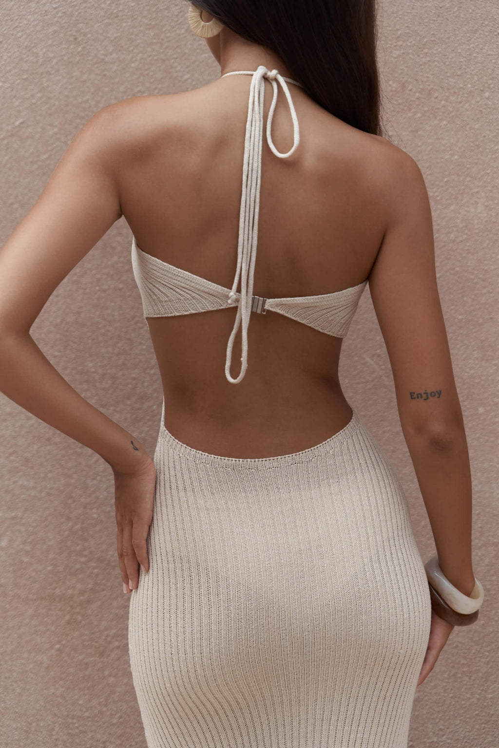 BEIGE SATIN SLIP MAXI DRESS