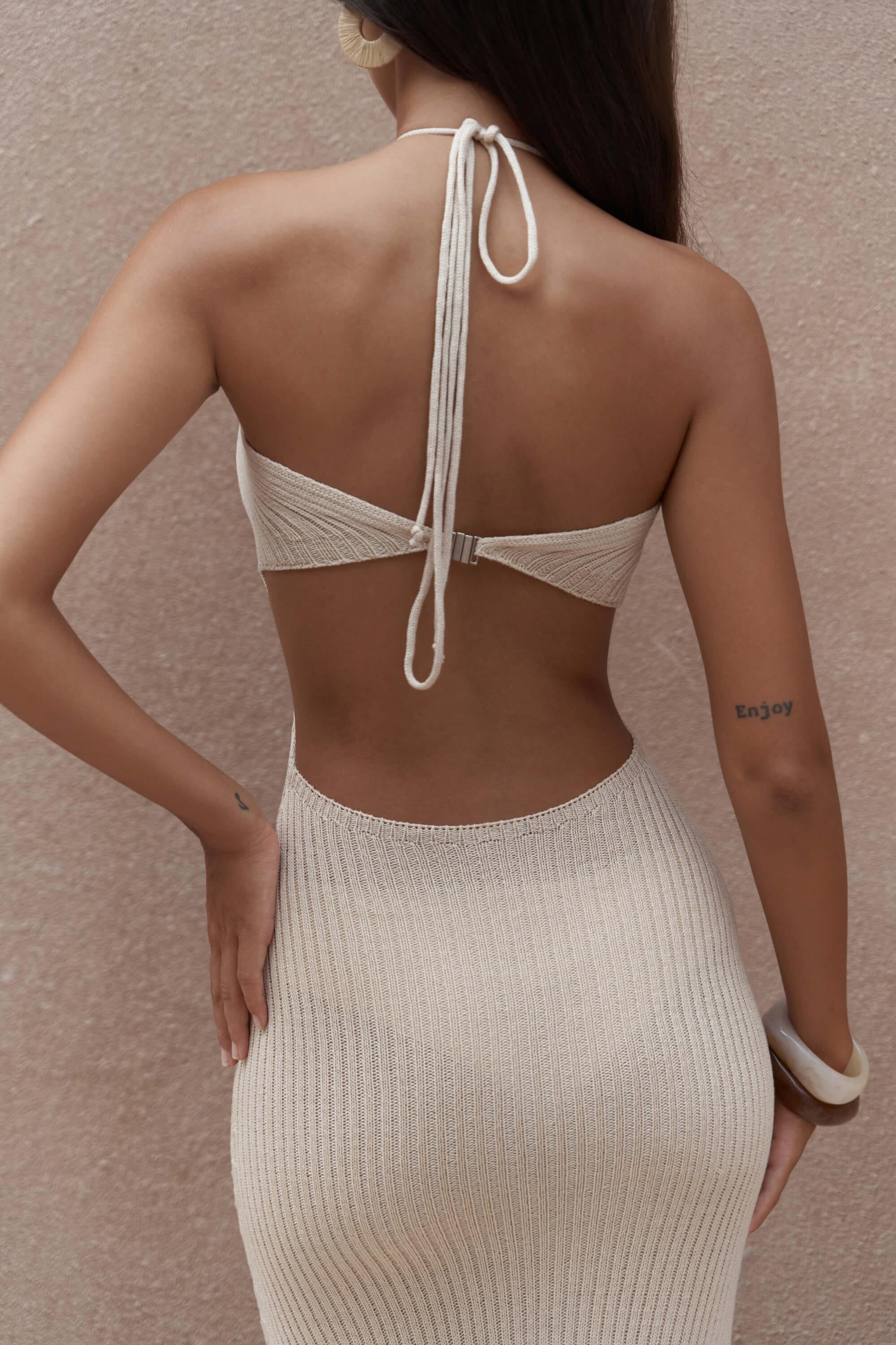 BEIGE SATIN SLIP MAXI DRESS