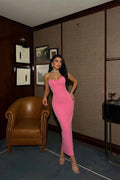 PINK BOW DETAIL STRAPLESS MAXI DRESS
