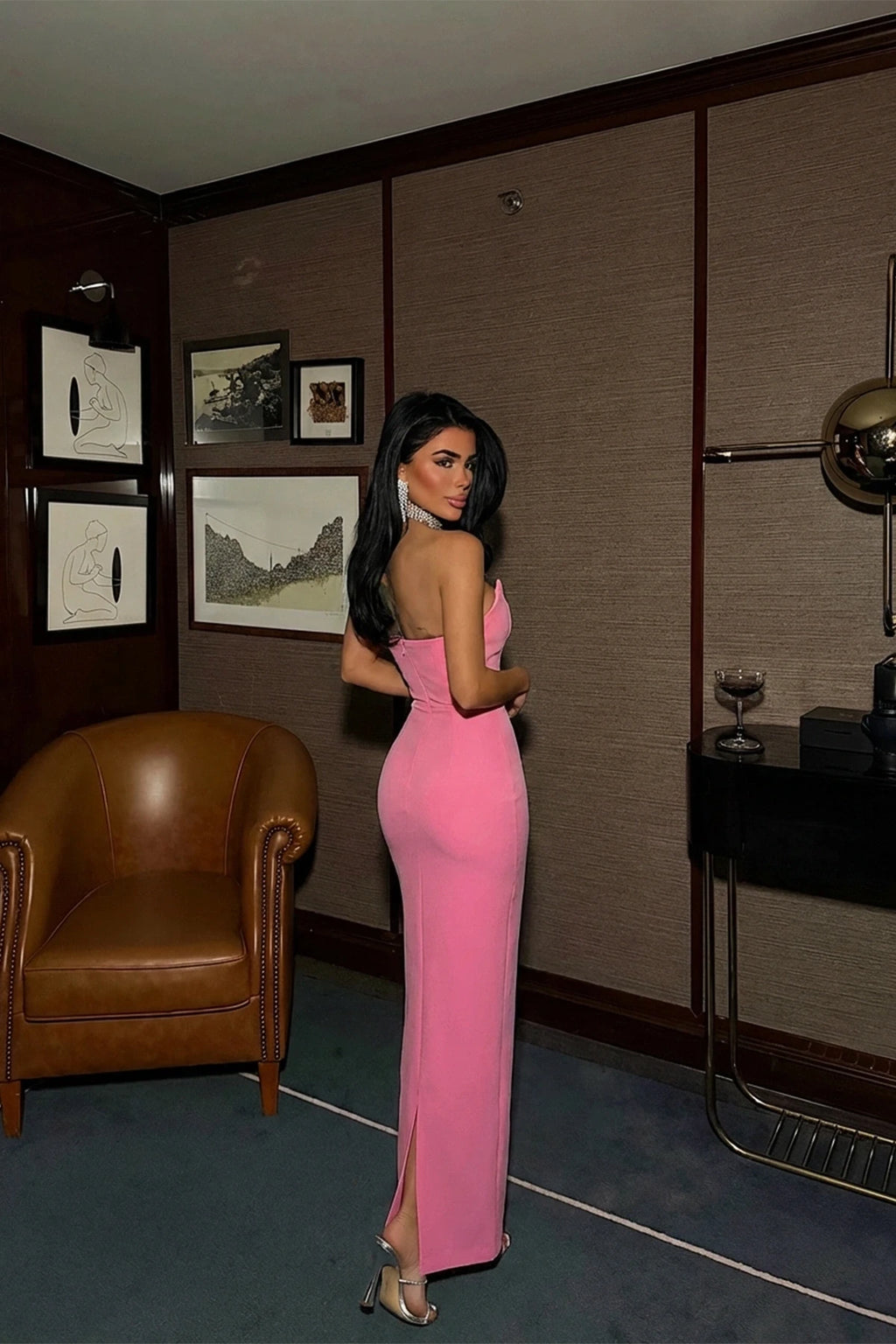 PINK BOW DETAIL STRAPLESS MAXI DRESS