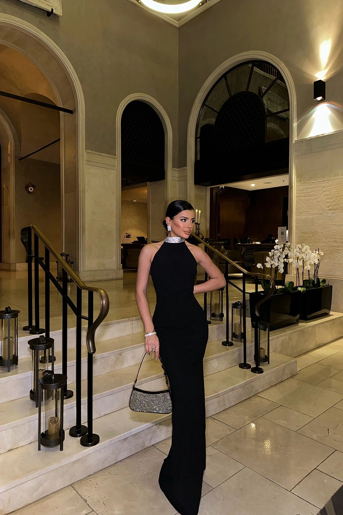 BLACK NOAH STONE DETAIL LONG DRESS