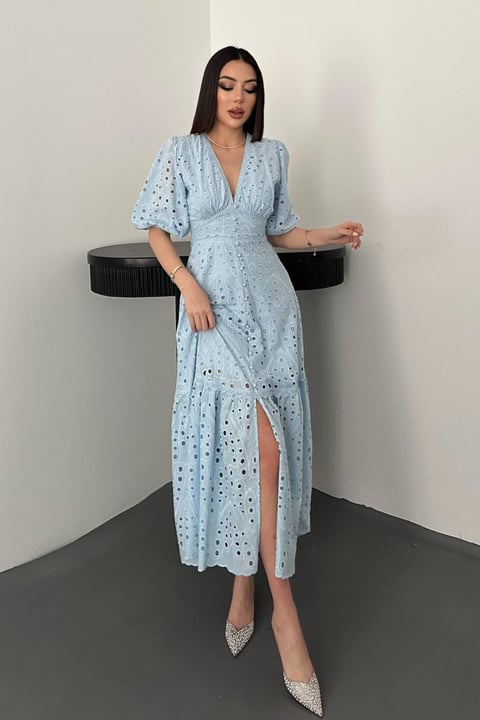 BABY BLUE LACE EMBROIDERED MAXI DRESS