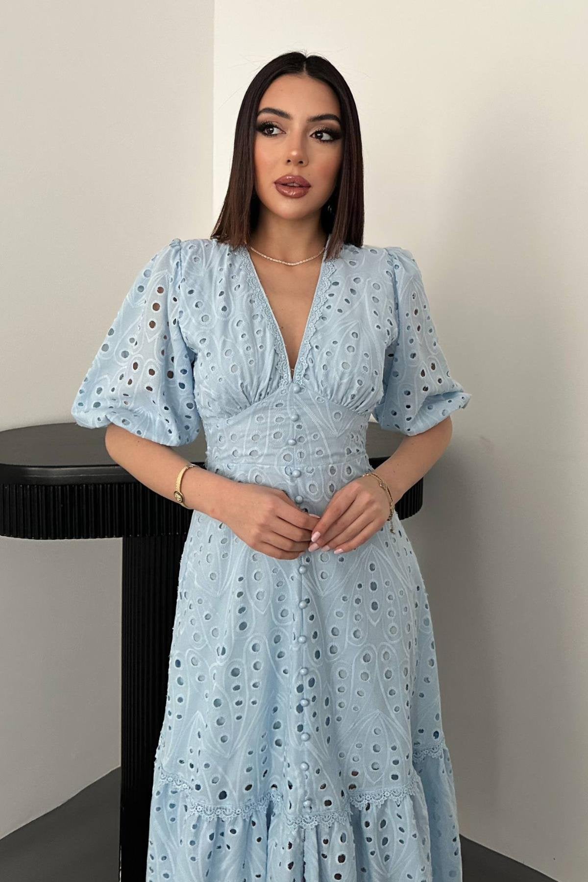BABY BLUE LACE EMBROIDERED MAXI DRESS