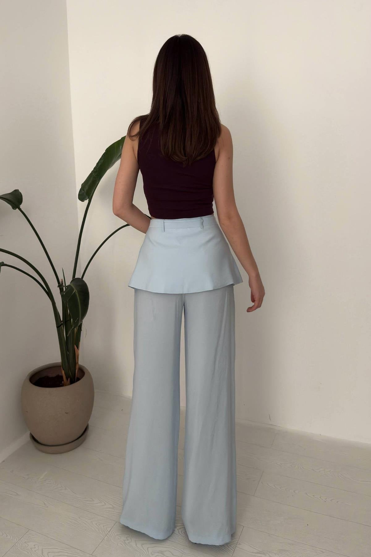 BABY BLUE HIGH-WAIST TROUSERS WITH FLAP