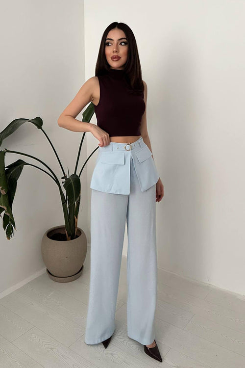 BABY BLUE HIGH-WAIST TROUSERS WITH FLAP