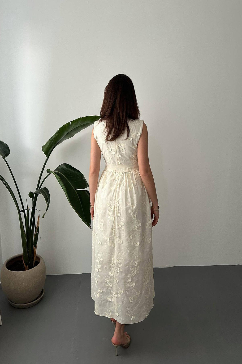BEIGE 3D EMBROIDERED MAXI DRESS