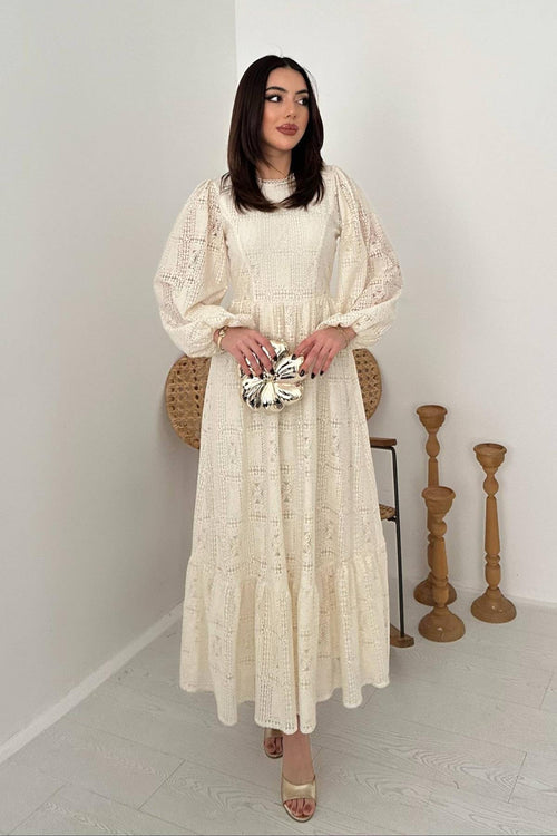 BEIGE LACE MAXI DRESS
