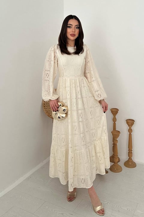 BEIGE LACE MAXI DRESS