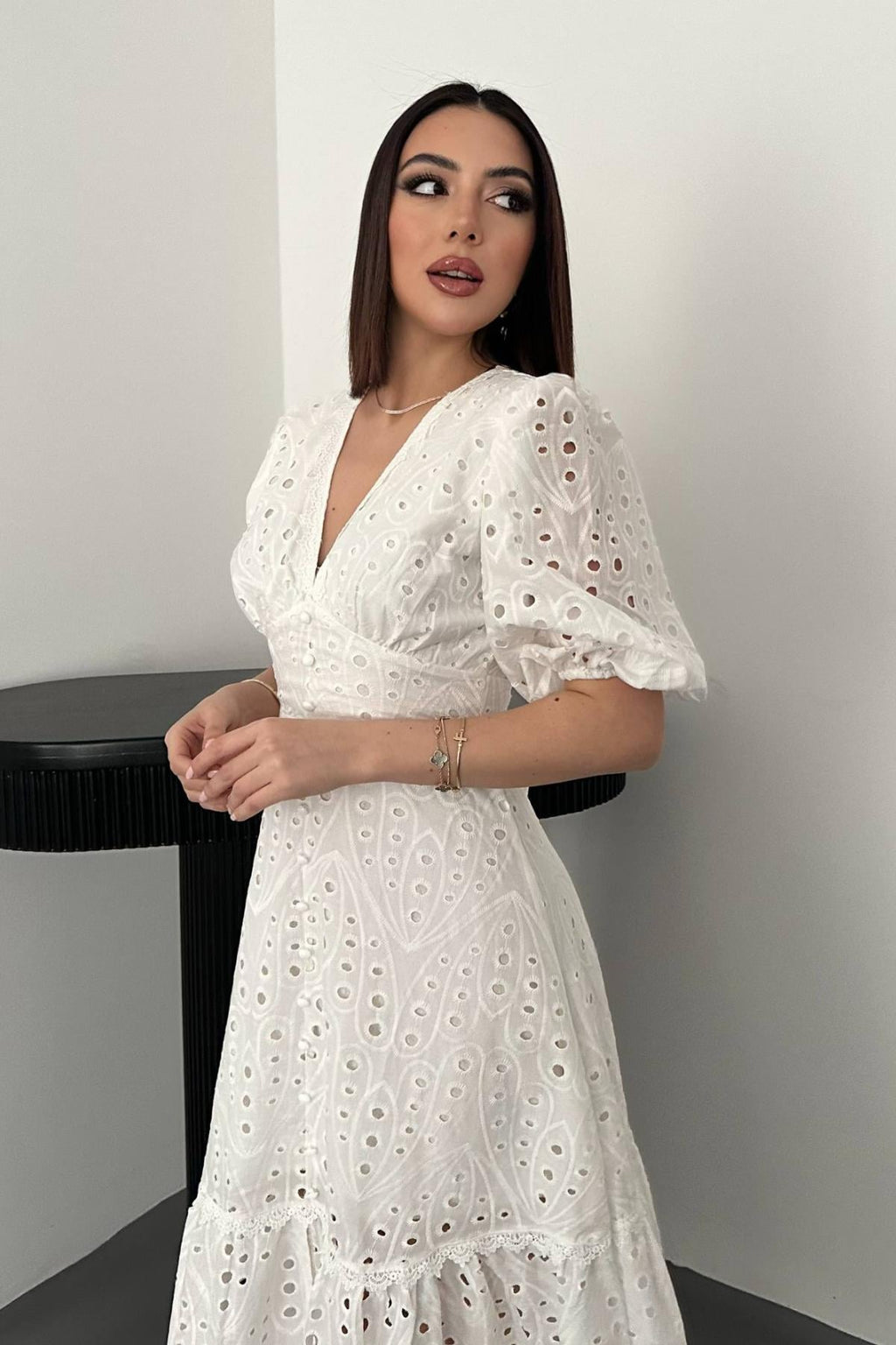 WHITE LACE EMBROIDERED MAXI DRESS